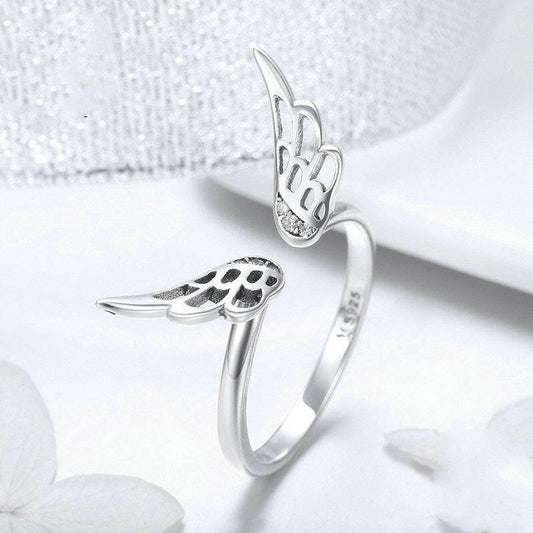 Jeweleze Adjustable Sterling Silver Ring with Wing Design
