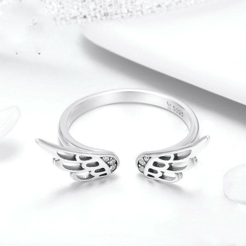 Jeweleze Adjustable Sterling Silver Ring with Wing Design