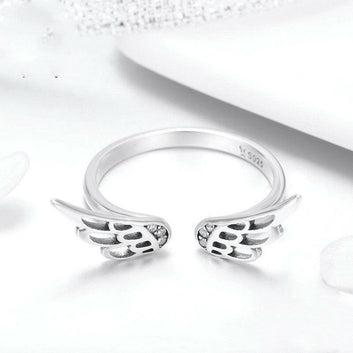 Jeweleze Adjustable Sterling Silver Ring with Wing Design