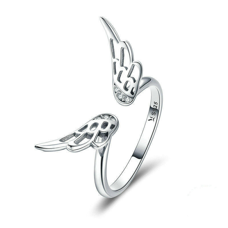 Jeweleze Adjustable Sterling Silver Ring with Wing Design Silver