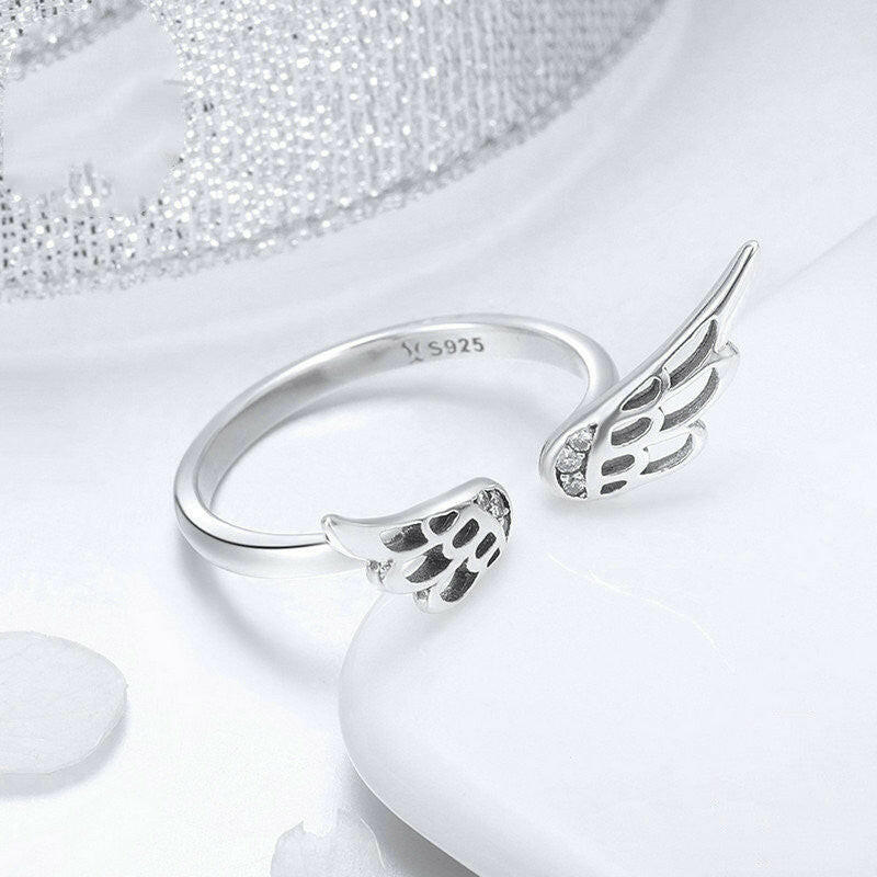Jeweleze Adjustable Sterling Silver Ring with Wing Design