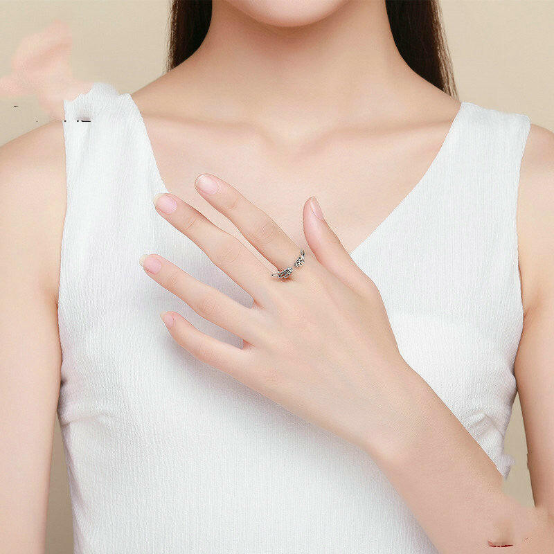 Jeweleze Adjustable Sterling Silver Ring with Wing Design