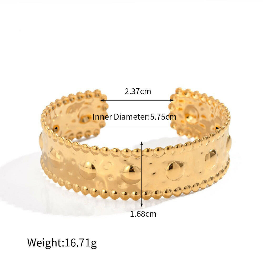 18K Gold Geometric Wide Surface Textured Bracelet Style D-26
