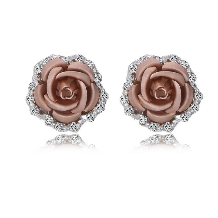 Wholesale Rose Flower Ear Clip Earrings Pink