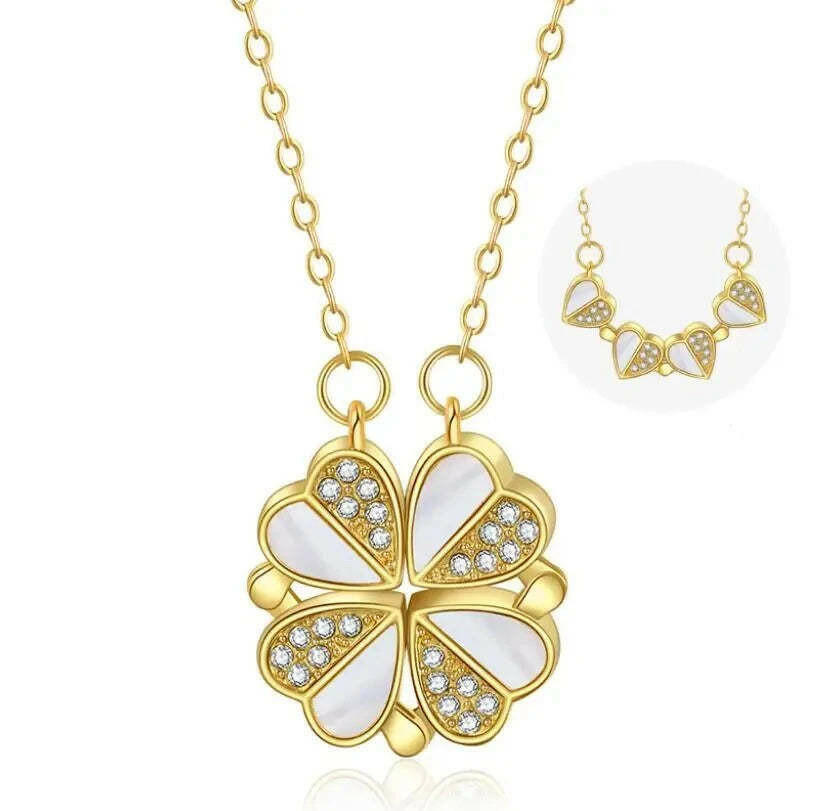 Luxury Four Leaf Clover Heart Pendant Necklace
