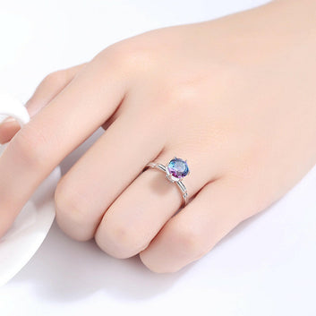 Silver Geometric Rainbow Gem Ring for Women