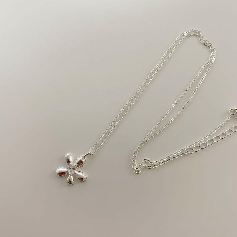 S925 Sterling Silver Egg Flower Necklace Plain Silver 925 Silver