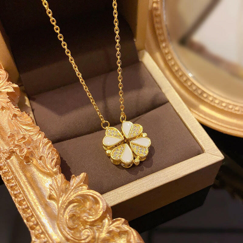 Luxury Four Leaf Clover Heart Pendant Necklace