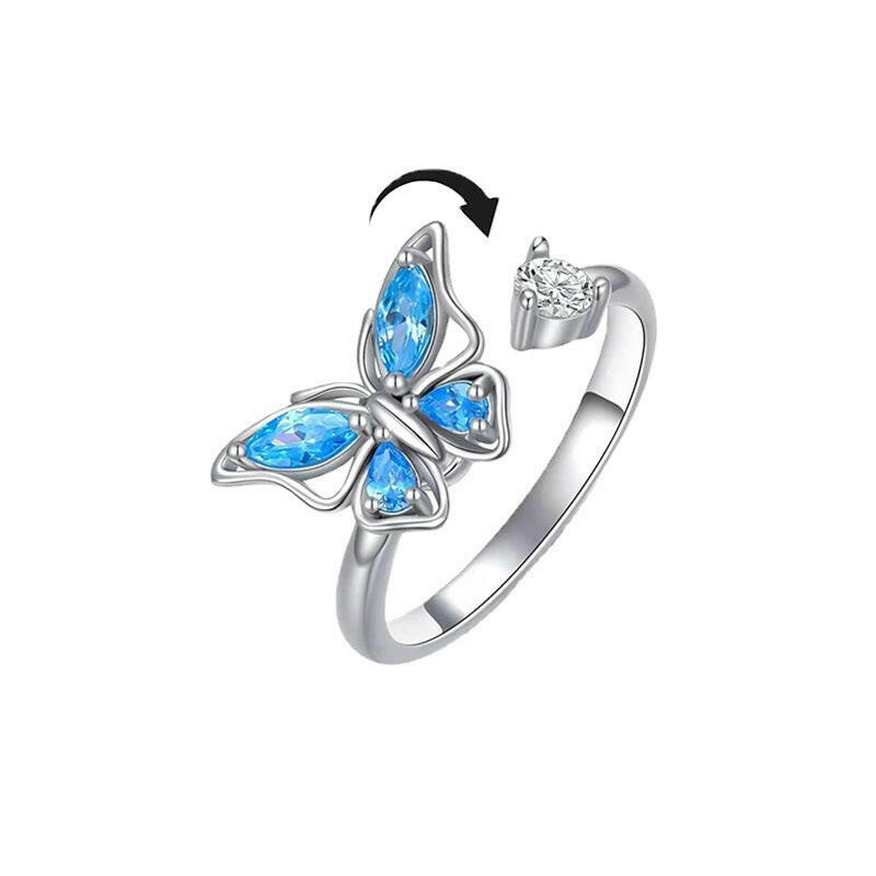 Rotating Butterfly Copper Ring Silver