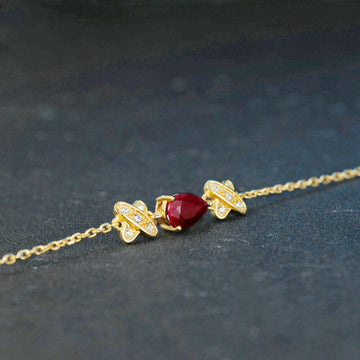 Natural Ruby Gold Bracelet - S925 Sterling Silver