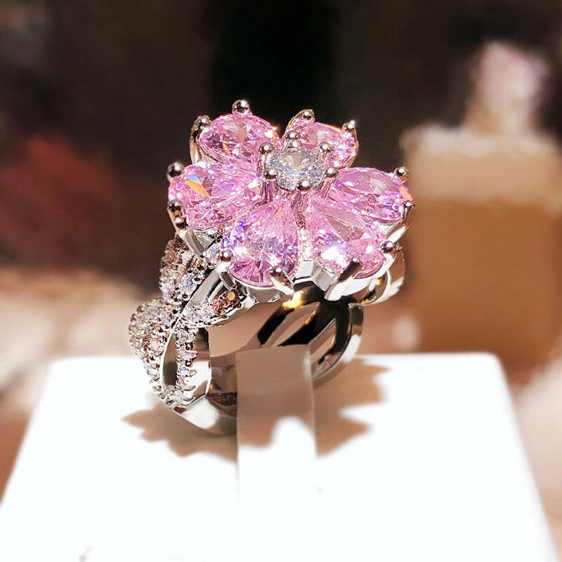 Cherry Blossom Heart Ring - Pink Copper Ring