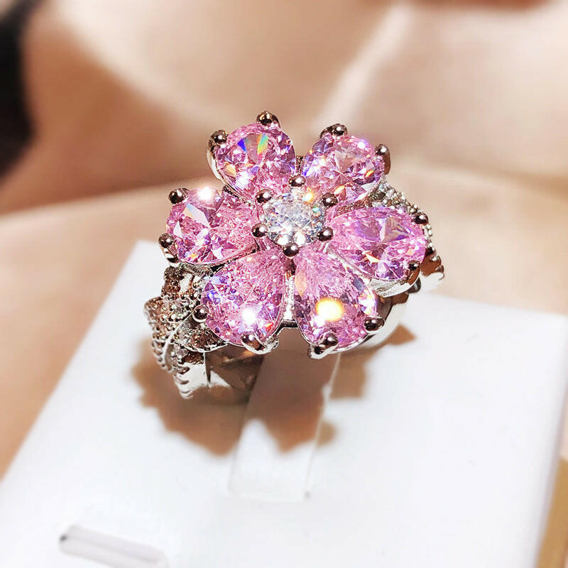 Cherry Blossom Heart Ring - Pink Copper Ring