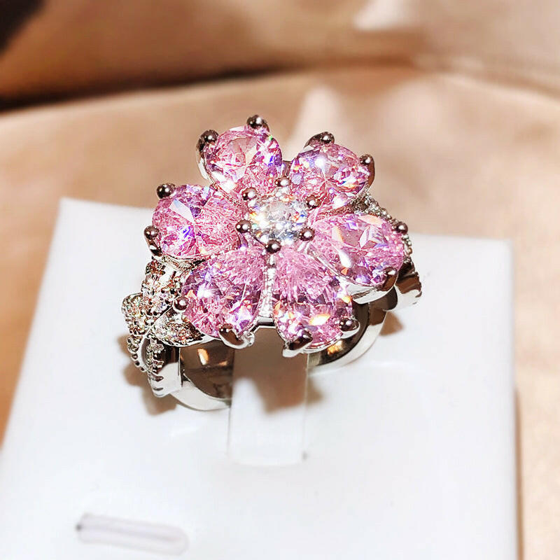 Cherry Blossom Heart Ring - Pink Copper Ring