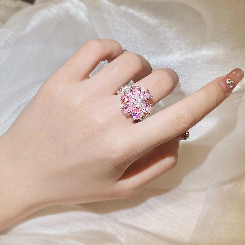 Cherry Blossom Heart Ring - Pink Copper Ring Pink