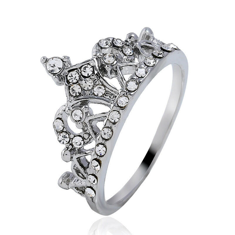 Jeweleze Crown Charm Ring with Sparkling Details Silver