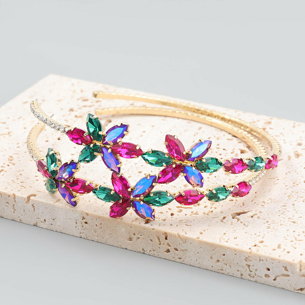 Trendy Rhinestone Flower Earrings for Women Colourful