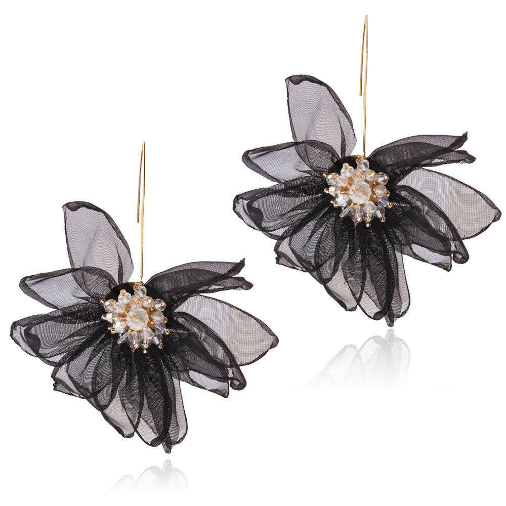 Korean Style Floral Alloy Earrings for Women Black