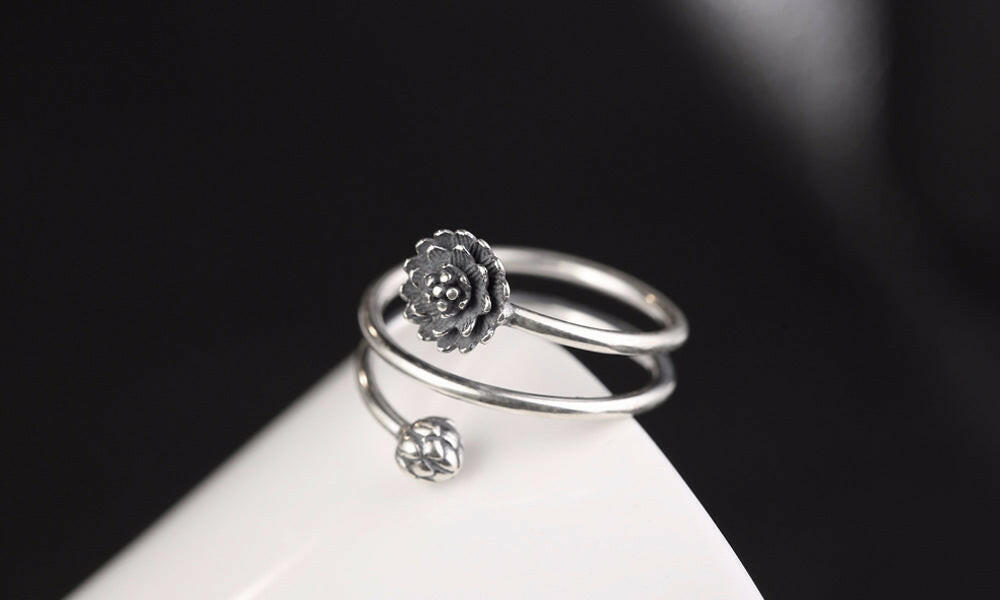 Personalized Simple Lotus Ring - Creative Silver Jewelry Silver Adjustable opening