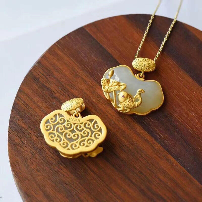 Light Luxury Retro Carp Lotus Pendant Necklace