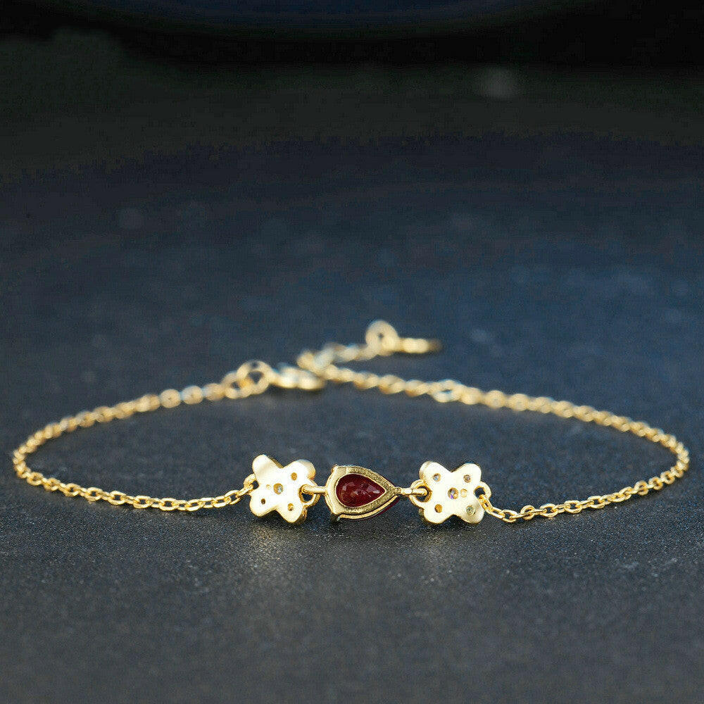 Natural Ruby Gold Bracelet - S925 Sterling Silver