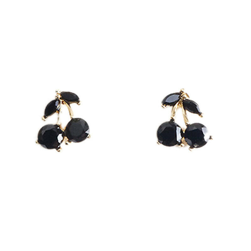 Cute Cherry Earrings for Women - Black Alloy with Gems Black