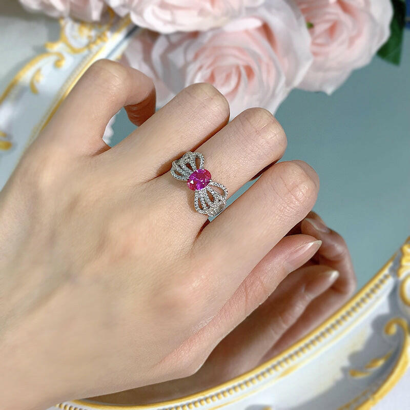 Jeweleze Elegant Bow Lace Ring with Gemstone Accent