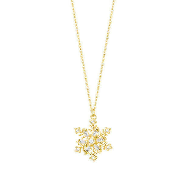 Christmas Zircon Ice Crystal Snowflake Necklace Gold