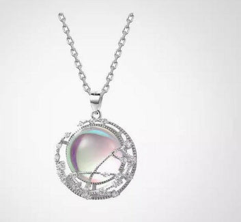 S925 Sterling Silver Rose Gold Moonstone Pendant Necklace