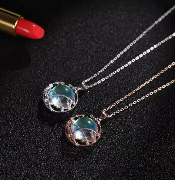 S925 Sterling Silver Rose Gold Moonstone Pendant Necklace