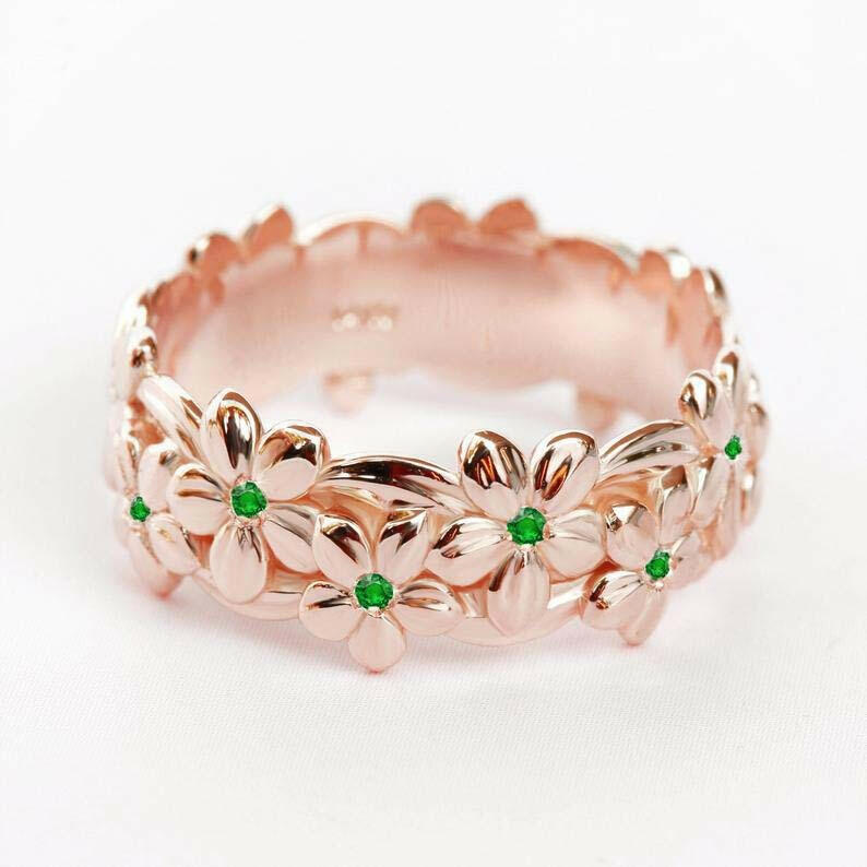 Jeweleze Geometric Alloy Ring with Floral Design Rose Gold