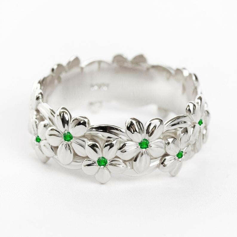 Jeweleze Geometric Alloy Ring with Floral Design Silver