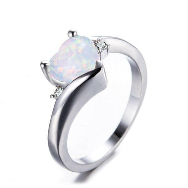 Jeweleze Heart Shaped Opal Ring with Sparkling Accents