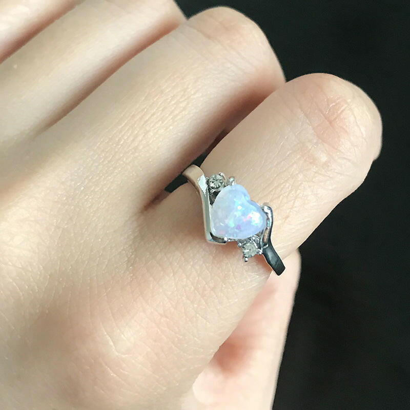 Jeweleze Heart Shaped Opal Ring with Sparkling Accents