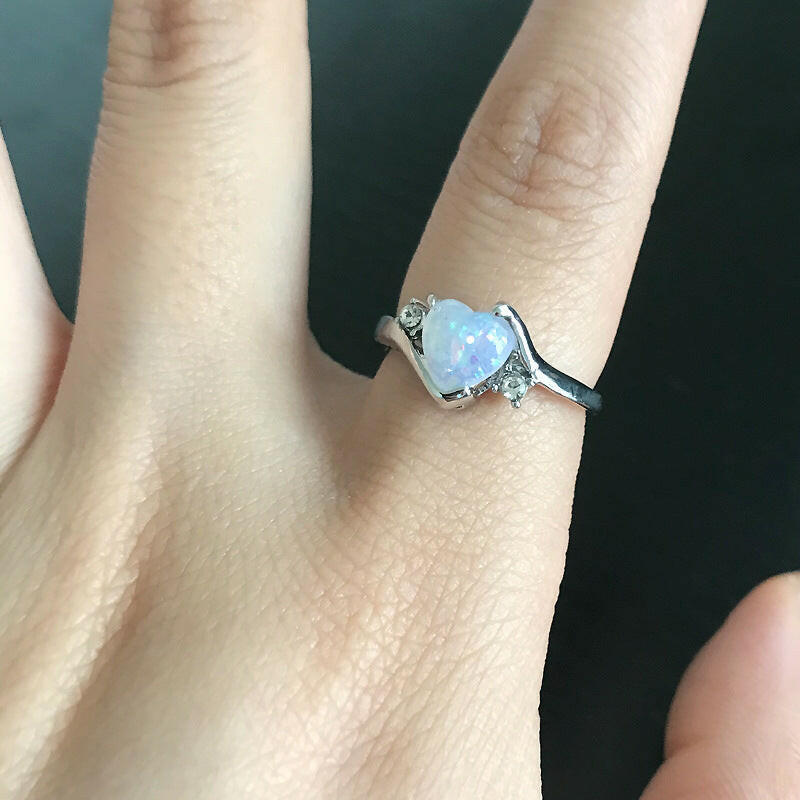 Jeweleze Heart Shaped Opal Ring with Sparkling Accents