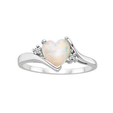 Jeweleze Heart Shaped Opal Ring with Sparkling Accents Heart shaped Opal Ring