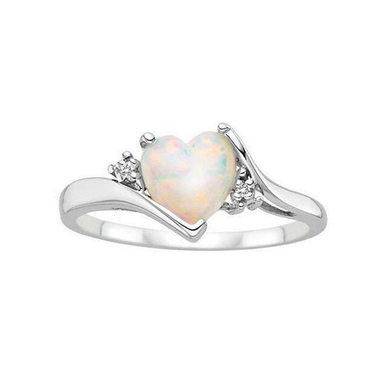 Jeweleze Heart Shaped Opal Ring with Sparkling Accents
