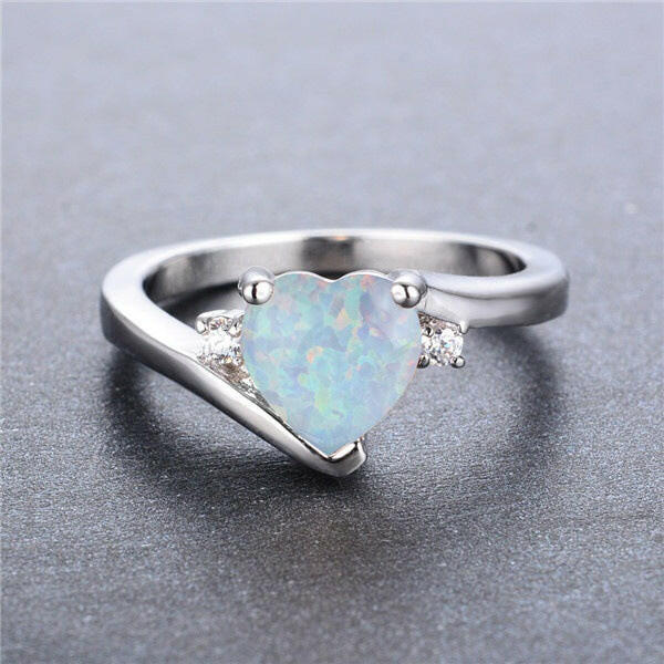 Jeweleze Heart Shaped Opal Ring with Sparkling Accents