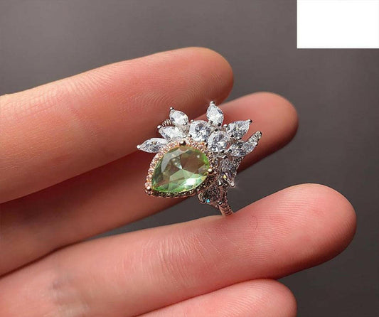 Jeweleze Leaf Design Silver Ring with Green Gemstone