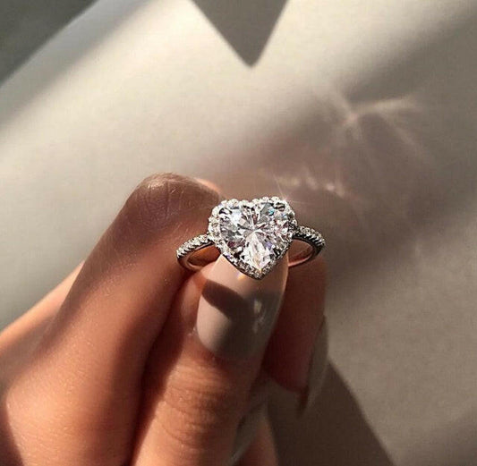 My Store Stylish Zircon Ring with Heart-Shaped Stone