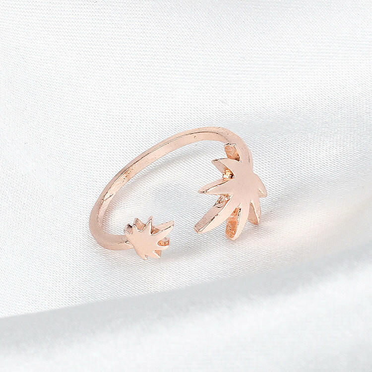 Jeweleze Tropical Leaf Ring with Elegant Design Rose Gold