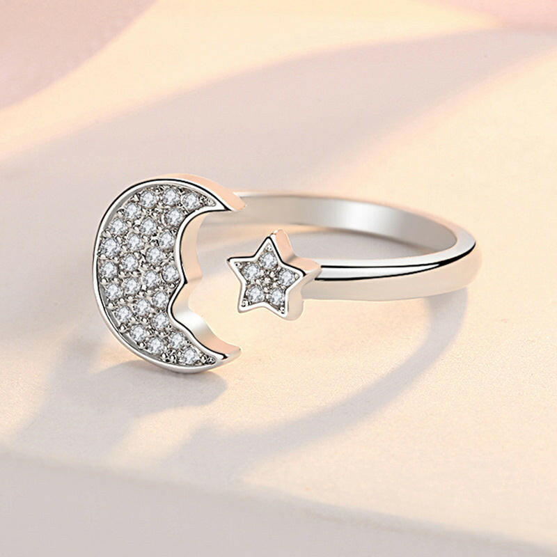 My Store Unique Star Moon Ring with Sparkling Gems
