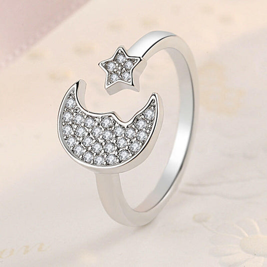 My Store Unique Star Moon Ring with Sparkling Gems