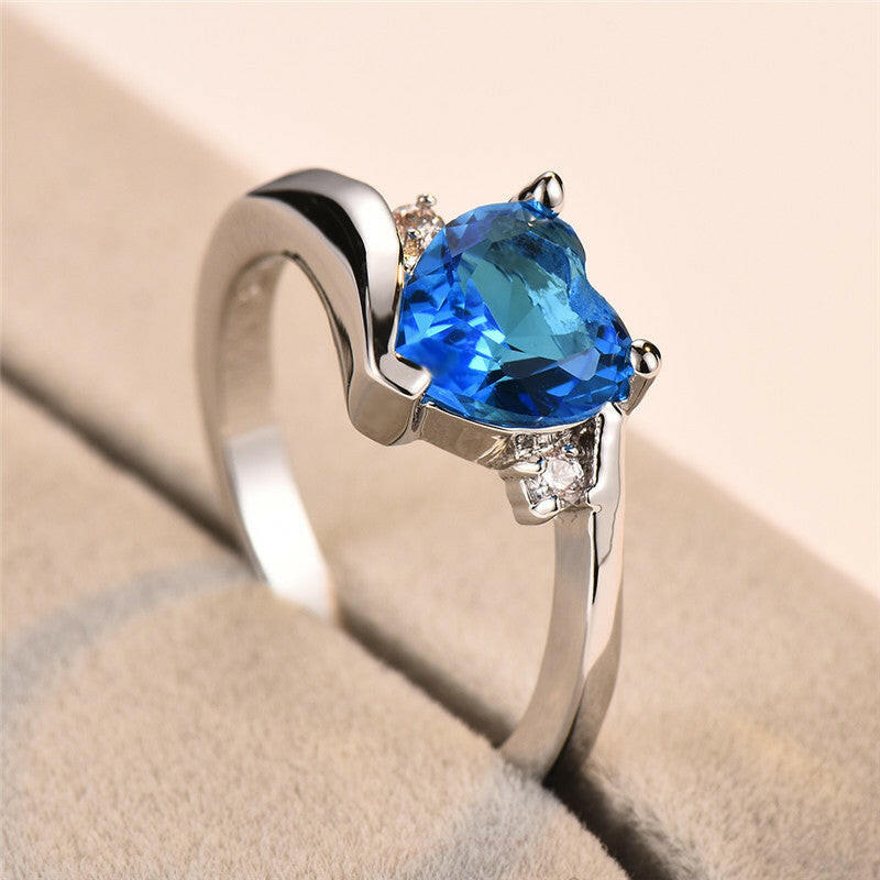 Jeweleze Aqua Serenity Ring with Heart-Shaped Amethyst