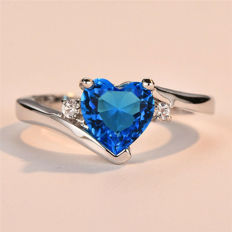 Jeweleze Aqua Serenity Ring with Heart-Shaped Amethyst Water Blue