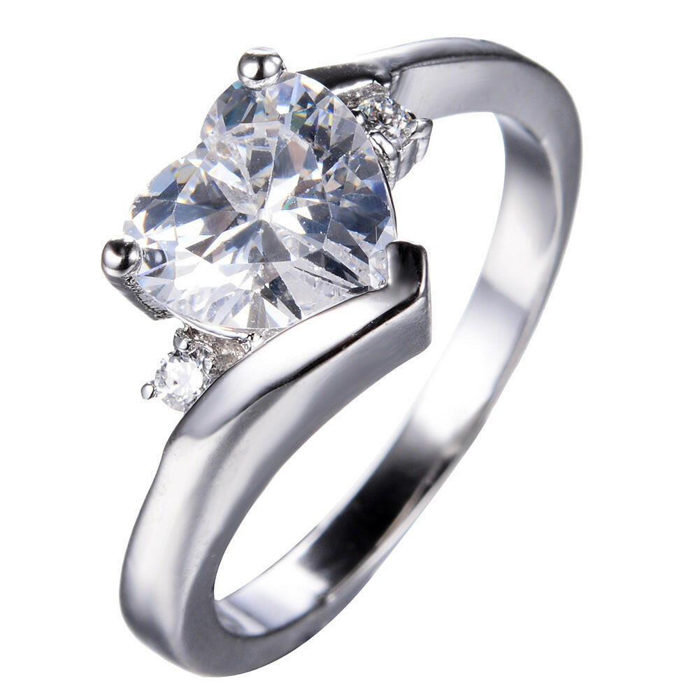 Jeweleze Aqua Serenity Ring with Heart-Shaped Amethyst White