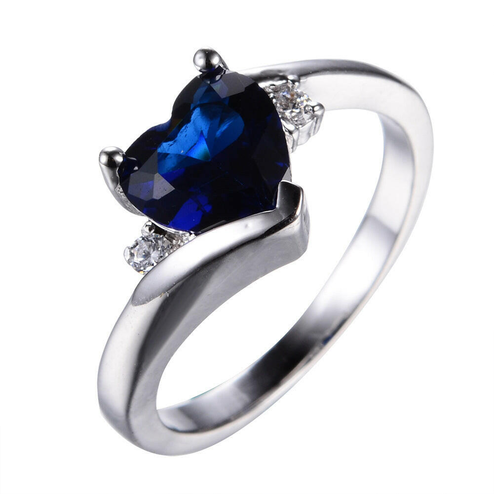 Jeweleze Aqua Serenity Ring with Heart-Shaped Amethyst Royal blue