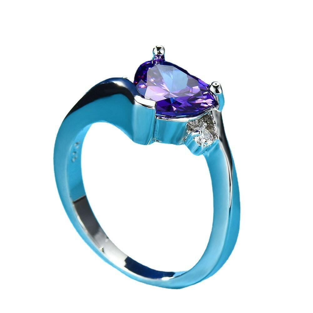 Jeweleze Aqua Serenity Ring with Heart-Shaped Amethyst Purple