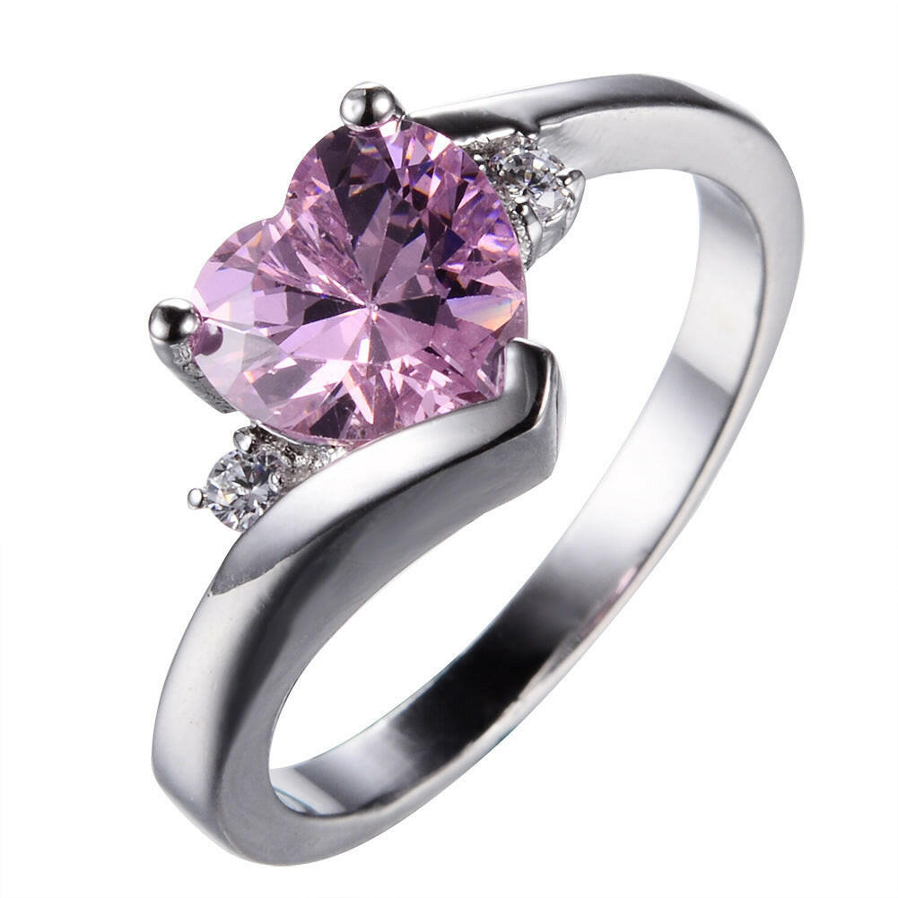 Jeweleze Aqua Serenity Ring with Heart-Shaped Amethyst Pink