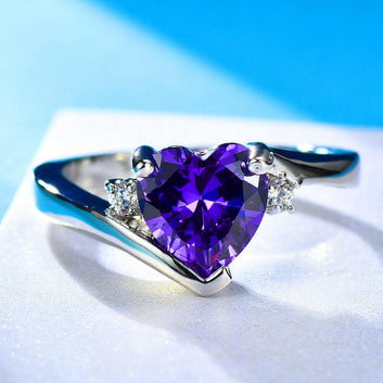 Jeweleze Aqua Serenity Ring with Heart-Shaped Amethyst
