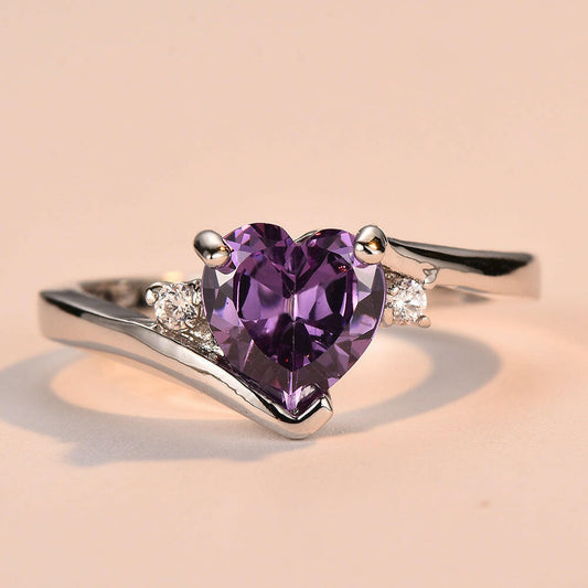 Jeweleze Aqua Serenity Ring with Heart-Shaped Amethyst